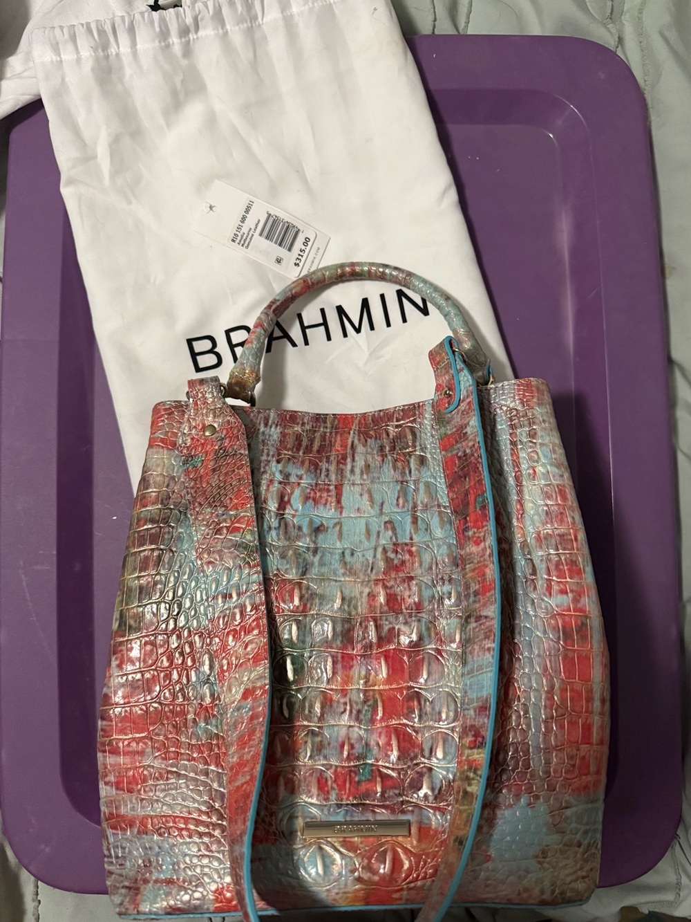 Brahmin Multicolor Croc-Embossed Leather Tote - Red, Blue & Green